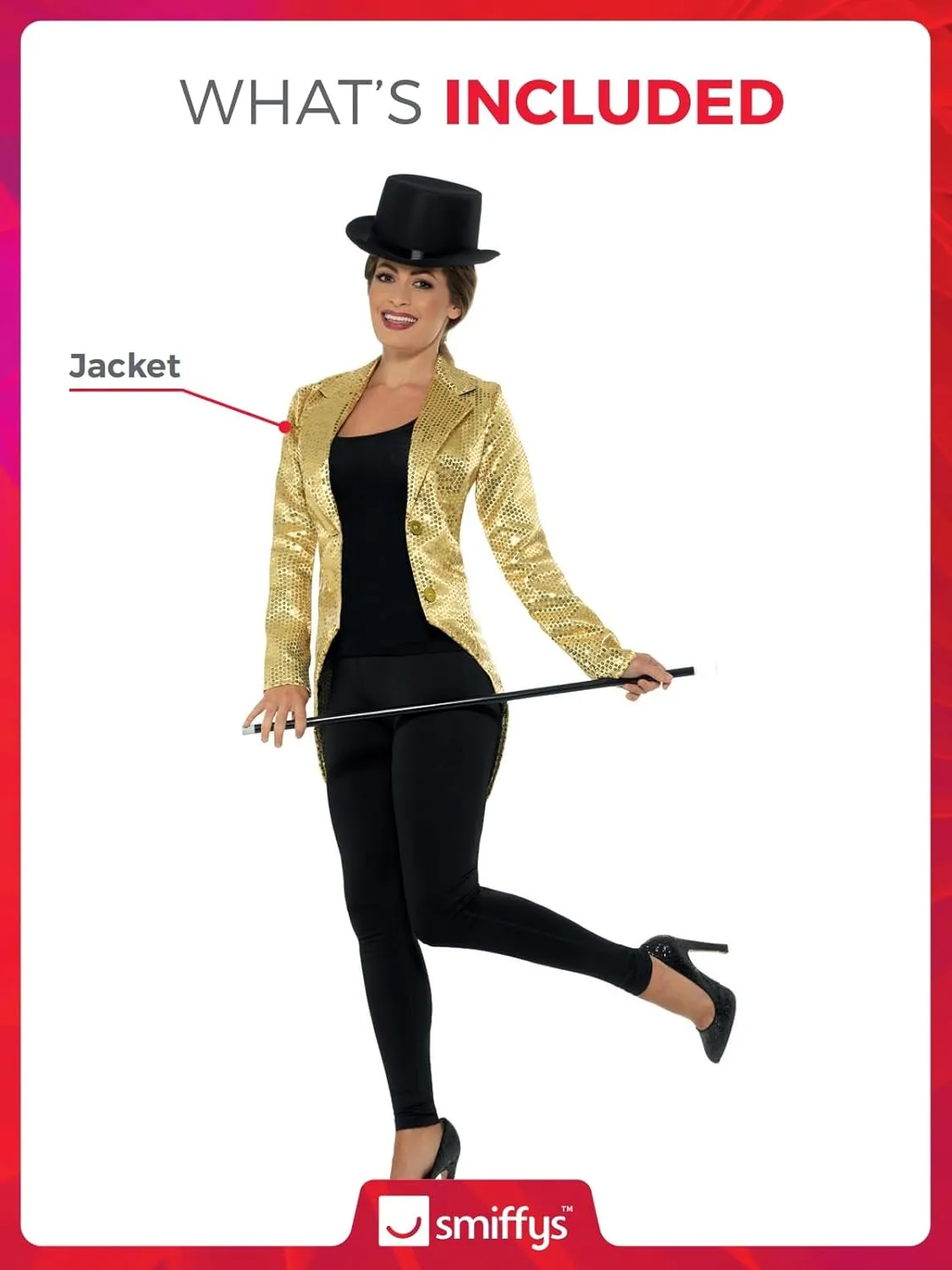 Smiffys Womens Sequin Tailcoat Jacket, Ladies