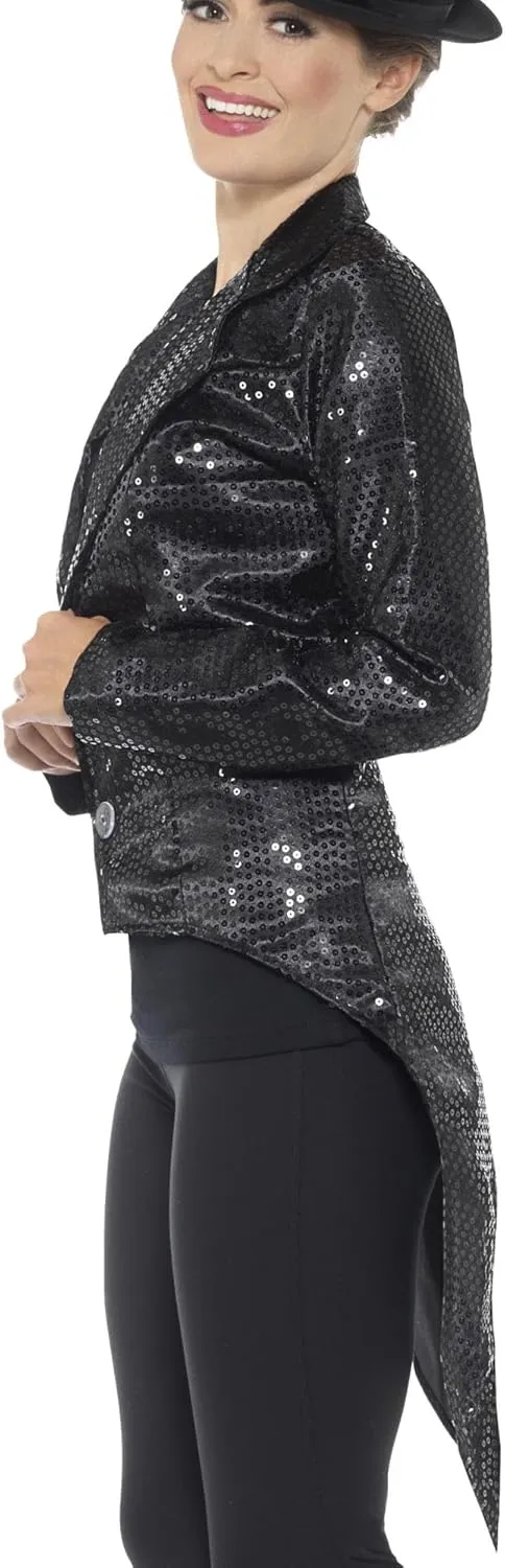 Smiffys Womens Sequin Tailcoat Jacket, Ladies