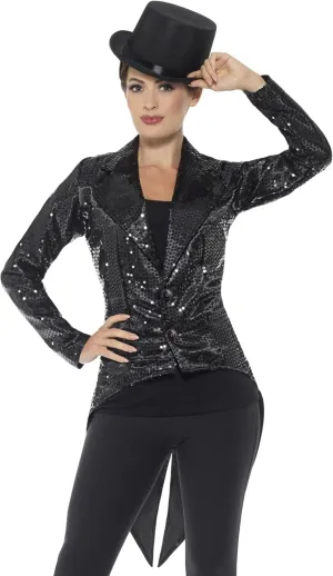 Smiffys Womens Sequin Tailcoat Jacket, Ladies