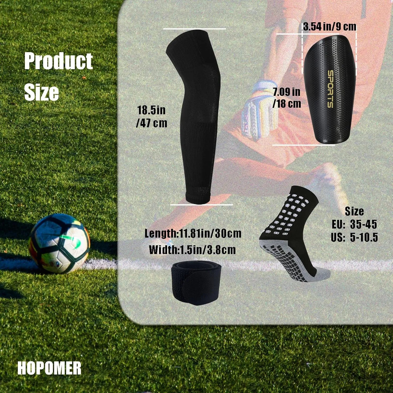 Soccer Shin Guards for Adult Soccer Socks and Mini Shin Guard Leg Sleeves Set Shin Pads Adult Men Soccer Non Slip Pre Cut Socks and Shinguards Mens Espinilleras De Futbol