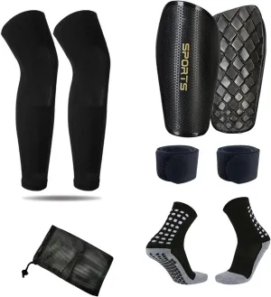 Soccer Shin Guards for Adult Soccer Socks and Mini Shin Guard Leg Sleeves Set Shin Pads Adult Men Soccer Non Slip Pre Cut Socks and Shinguards Mens Espinilleras De Futbol