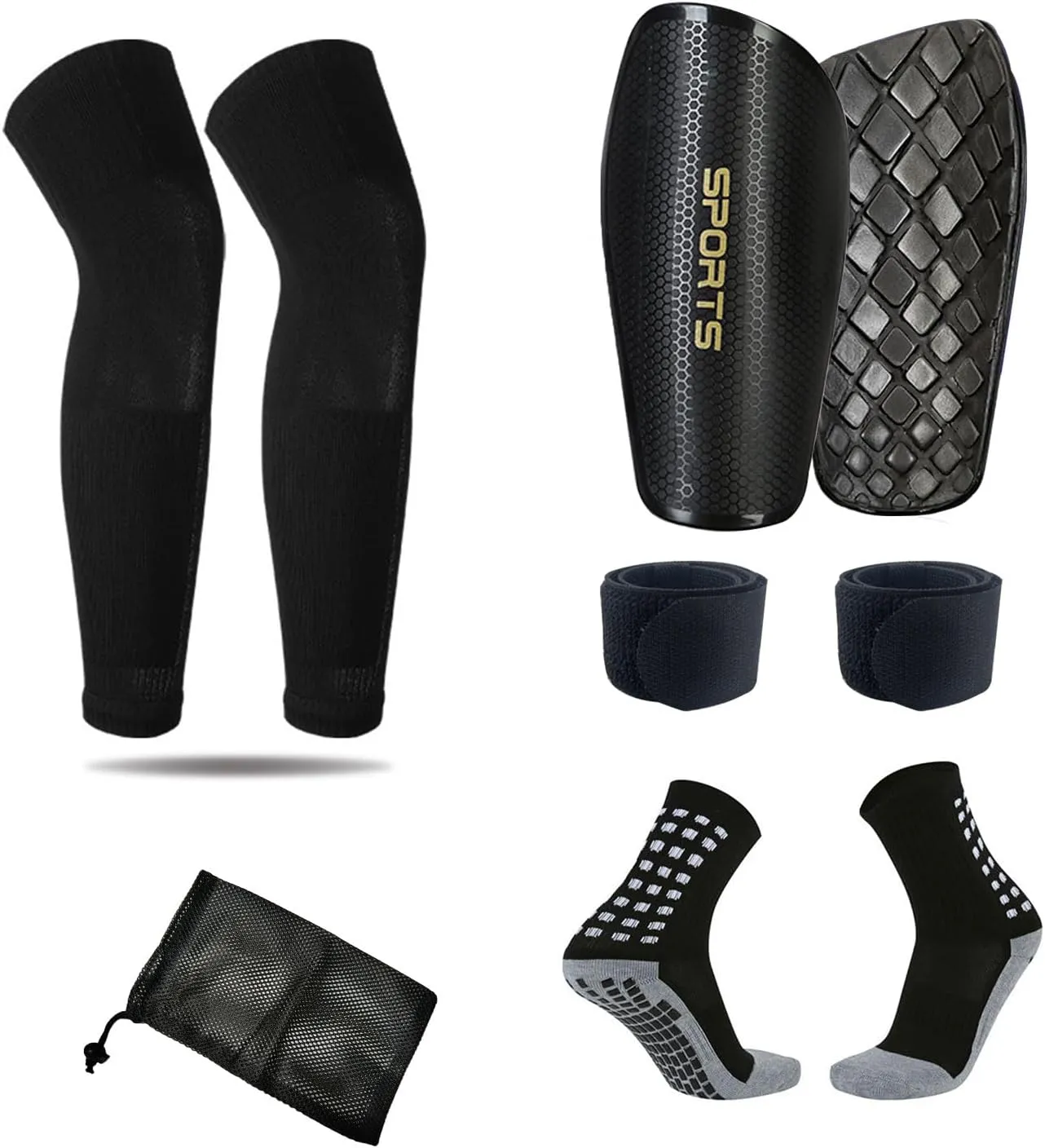 Soccer Shin Guards for Adult Soccer Socks and Mini Shin Guard Leg Sleeves Set Shin Pads Adult Men Soccer Non Slip Pre Cut Socks and Shinguards Mens Espinilleras De Futbol