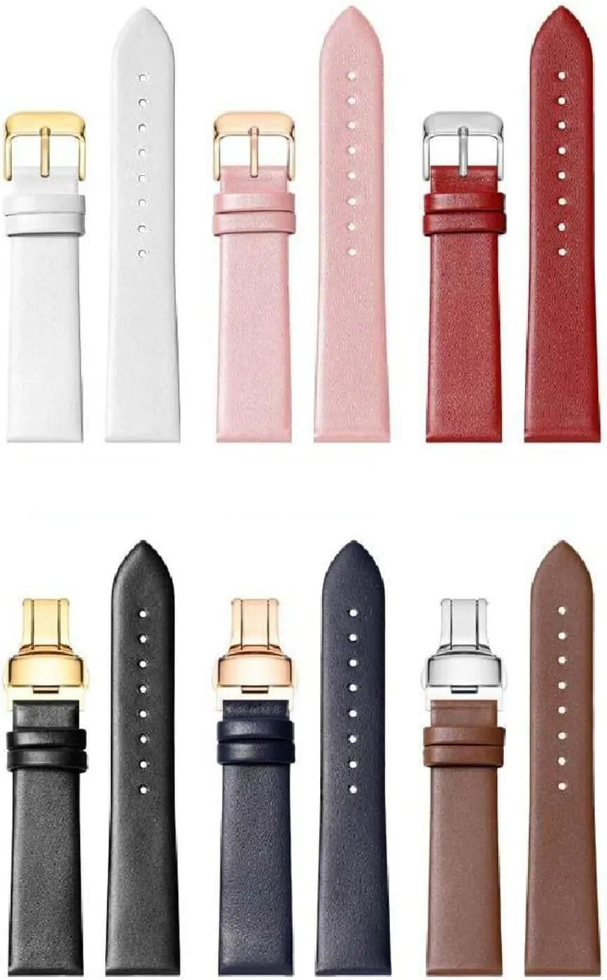 Soft Leather Watch Straps Men's and Women's Cowhide Watch Chain with Butterfly Buckle 11-24mm