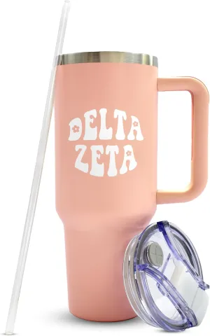Sorority Shop Delta Zeta 40oz Tumbler with Handle - Best Friend Tumblers for Women - Cute Sorority Engraved Tumbler - Insulated Tumblers to Keep Your Drinks Cold or Hot for Hours