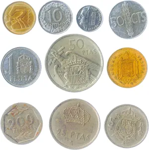 Spain 10 Mixed Coins | Centimos | Pesetas | Espana | Juan Carlos I | Dictator Francisco Franco | Before Euro Spanish Currency | 1939-2001