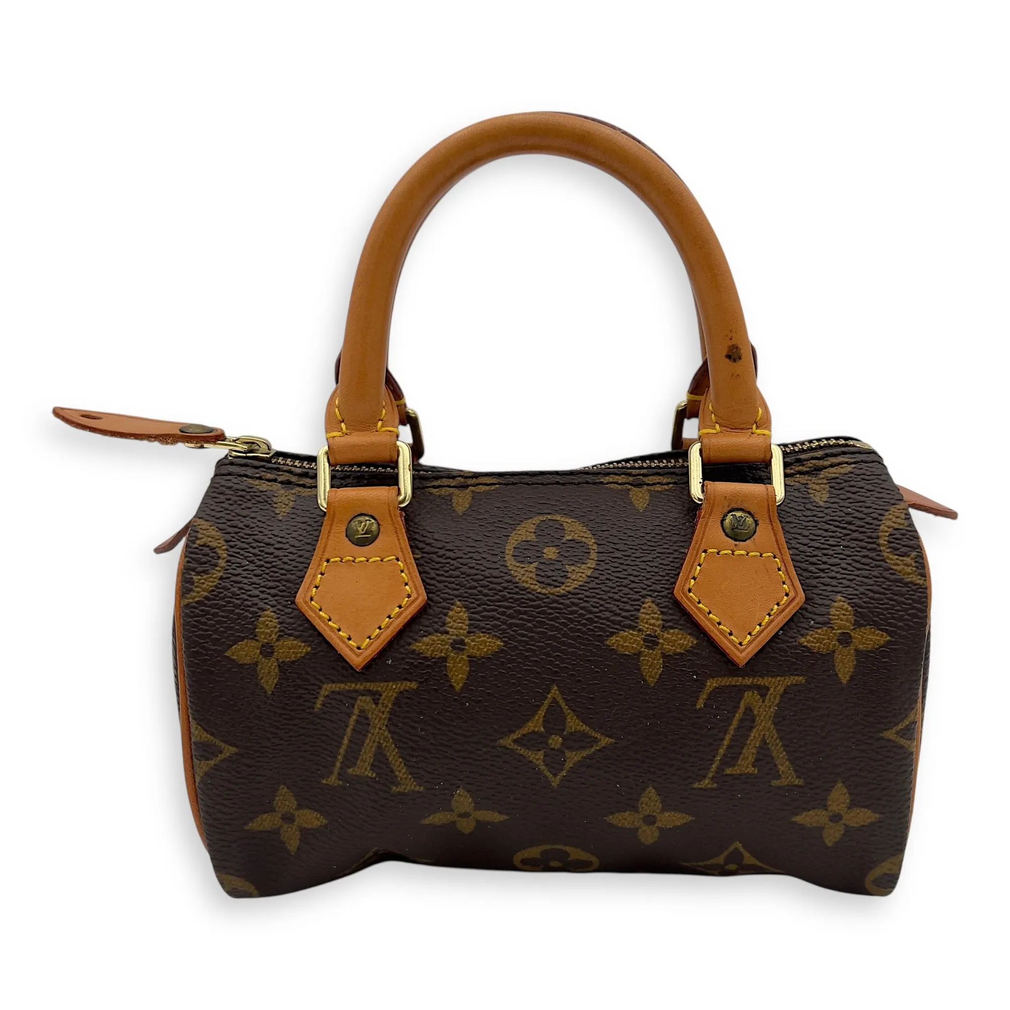 Speedy Top Handle Bag Nano Brown in Coated Canvas, Gold hardware