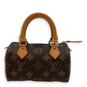 Speedy Top Handle Bag Nano Brown in Coated Canvas, Gold hardware