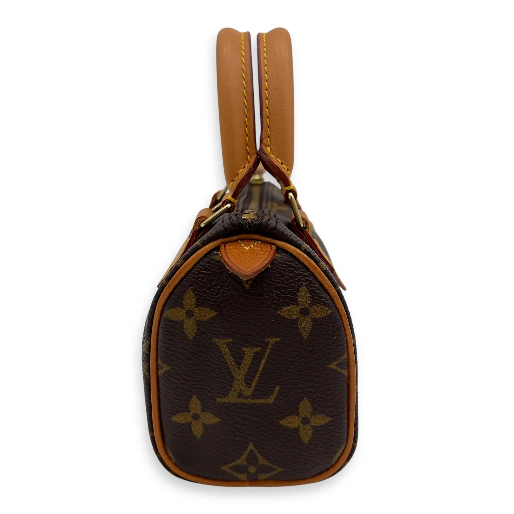 Speedy Top Handle Bag Nano Brown in Coated Canvas, Gold hardware