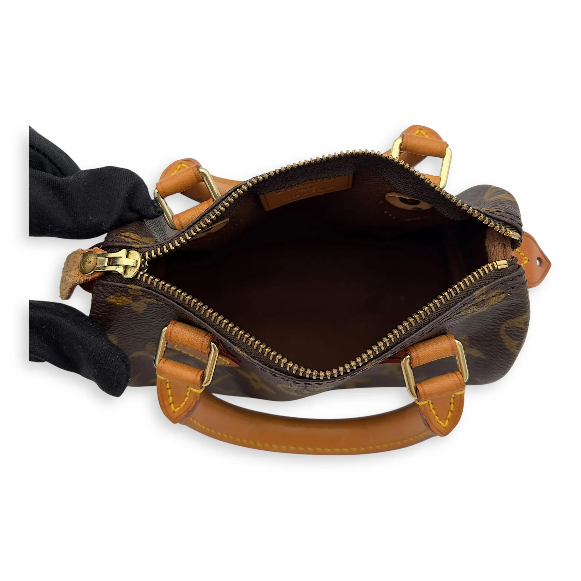 Speedy Top Handle Bag Nano Brown in Coated Canvas, Gold hardware