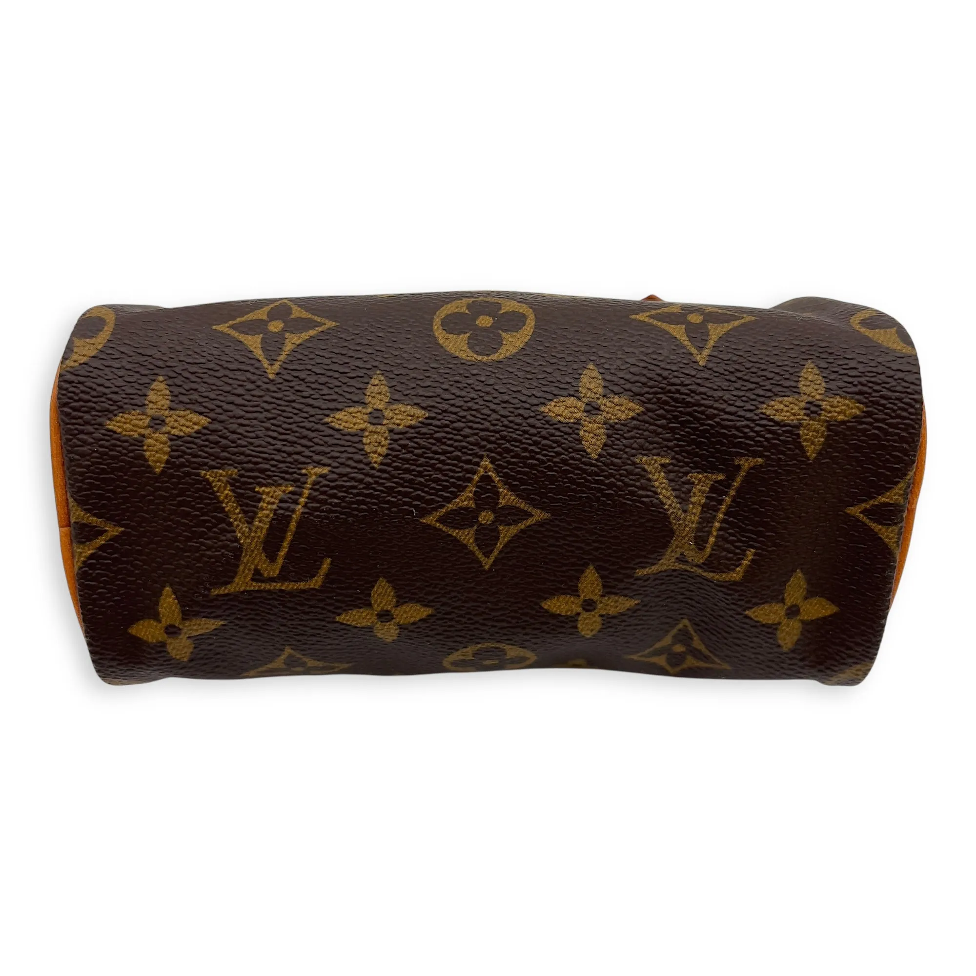 Speedy Top Handle Bag Nano Brown in Coated Canvas, Gold hardware