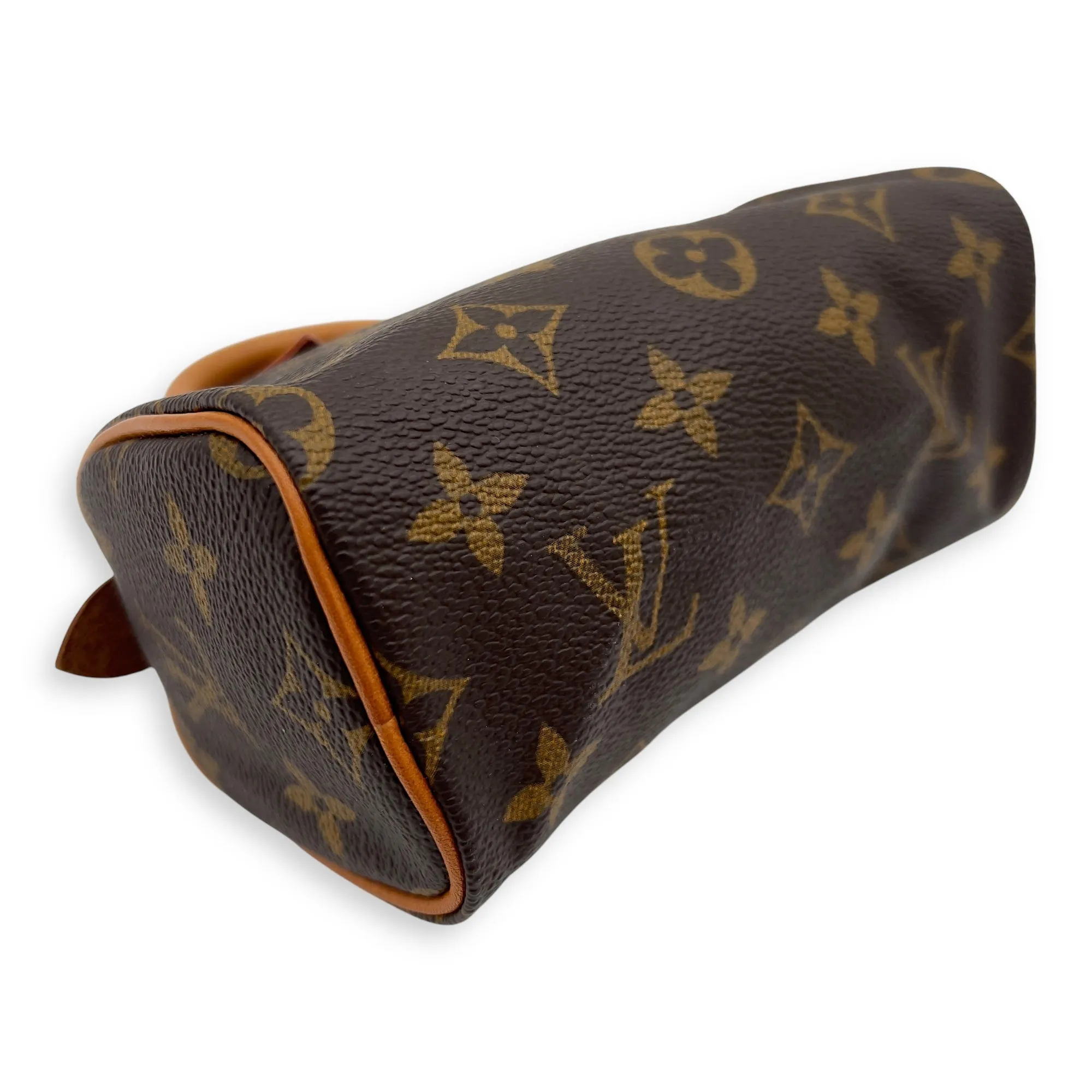 Speedy Top Handle Bag Nano Brown in Coated Canvas, Gold hardware