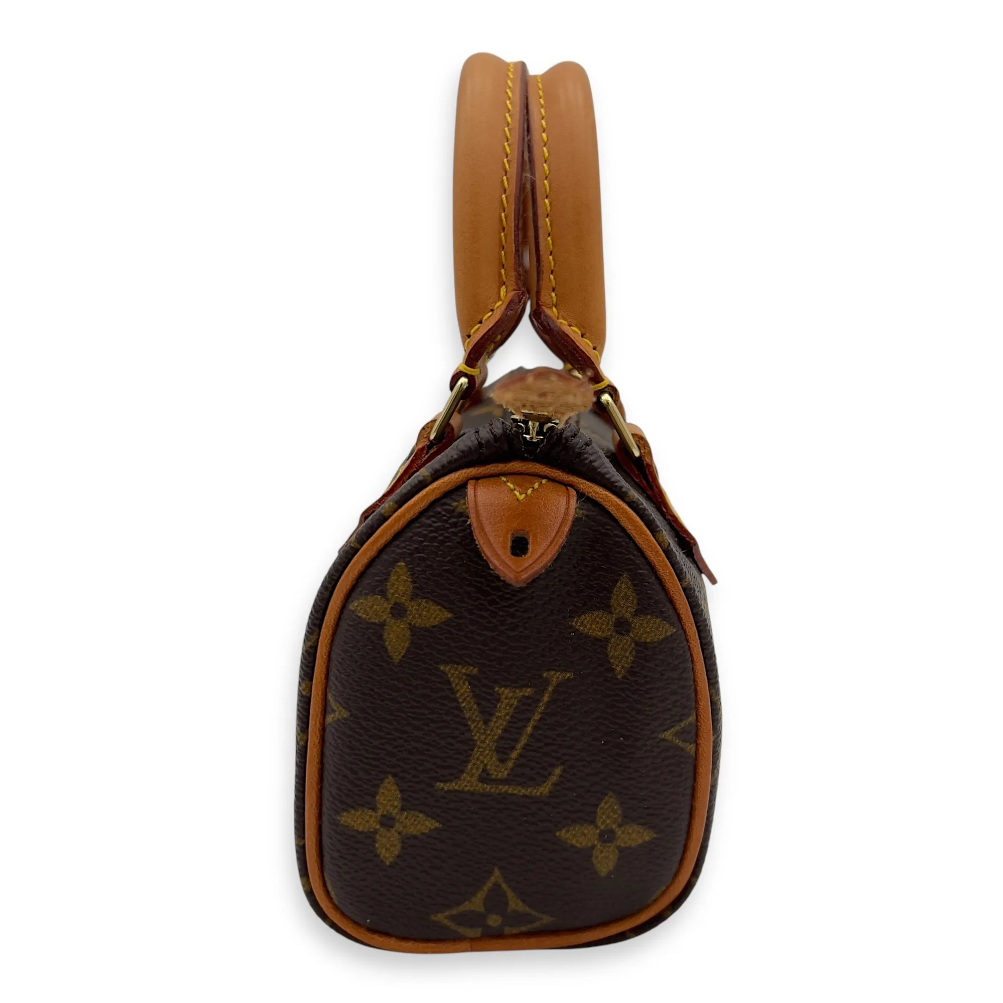 Speedy Top Handle Bag Nano Brown in Coated Canvas, Gold hardware