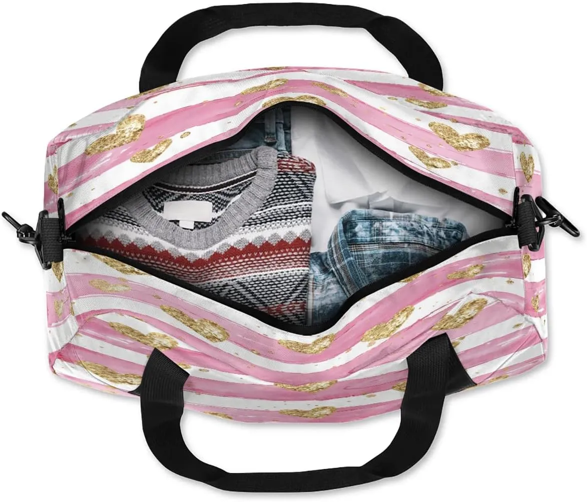 Sport Duffel Bag Love Heart Stripe Kids Gym Bag Weekender Overnight Bags for Boys Girls Teens Carry On Workout Travel Bag