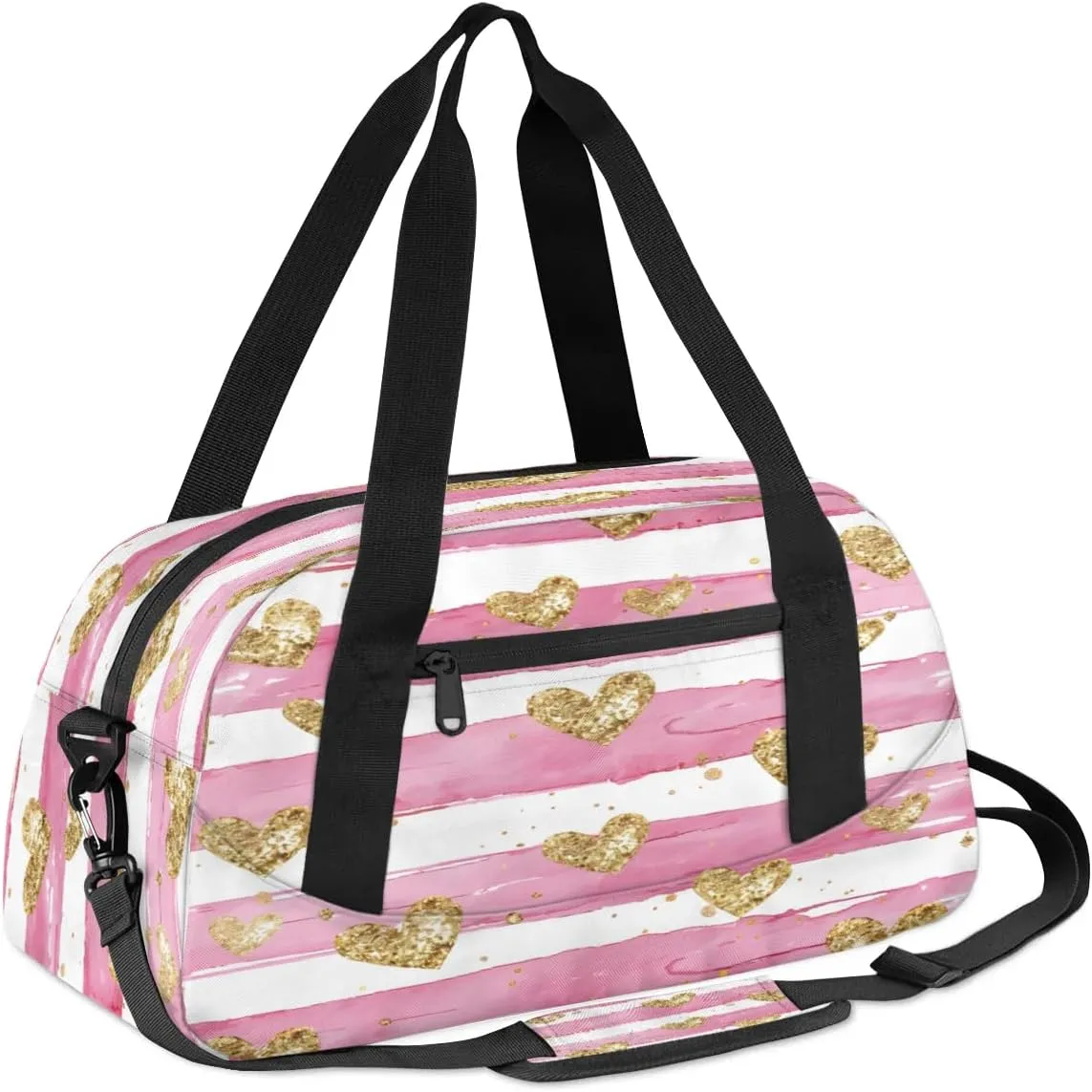 Sport Duffel Bag Love Heart Stripe Kids Gym Bag Weekender Overnight Bags for Boys Girls Teens Carry On Workout Travel Bag