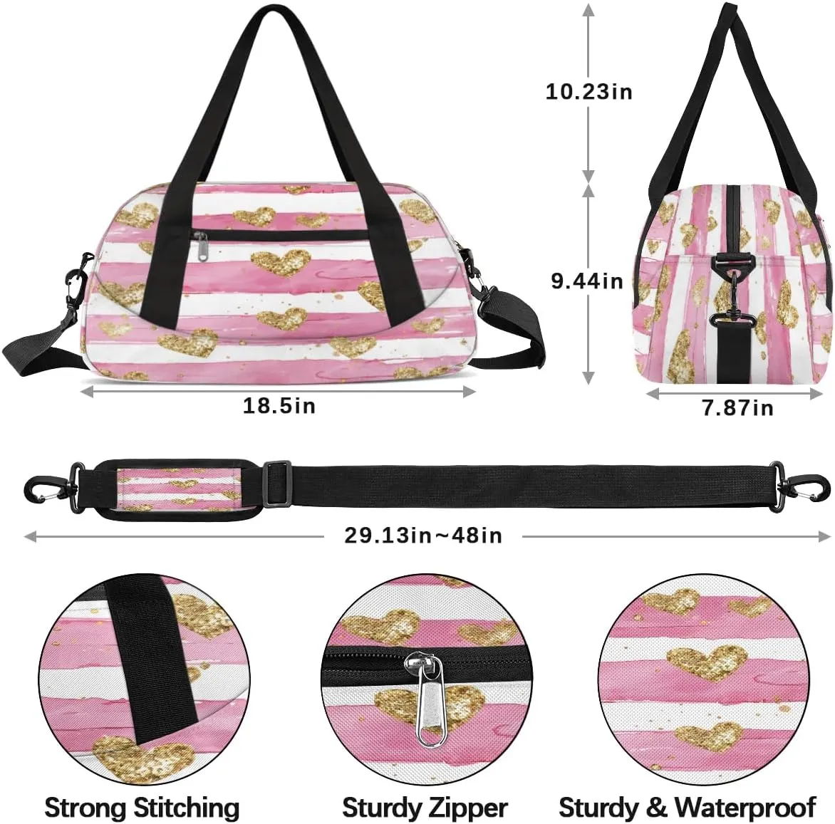 Sport Duffel Bag Love Heart Stripe Kids Gym Bag Weekender Overnight Bags for Boys Girls Teens Carry On Workout Travel Bag