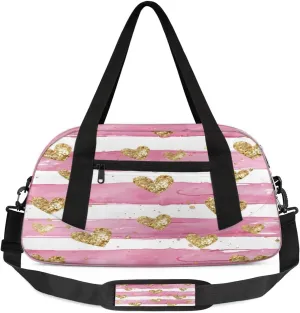 Sport Duffel Bag Love Heart Stripe Kids Gym Bag Weekender Overnight Bags for Boys Girls Teens Carry On Workout Travel Bag