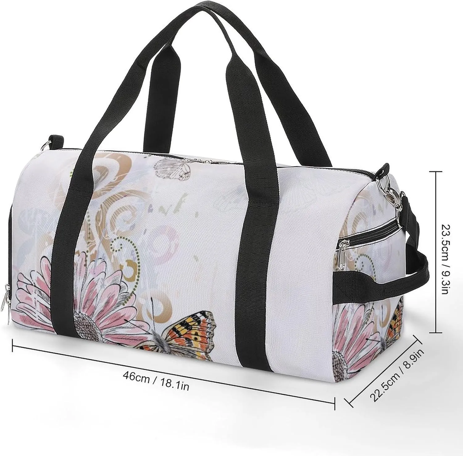 Sport Gym Duffel with Shoe Compartment Wet Pocket, Beautiful-butterflies-flower Shoulder Travel Bag for Women Men, style-3