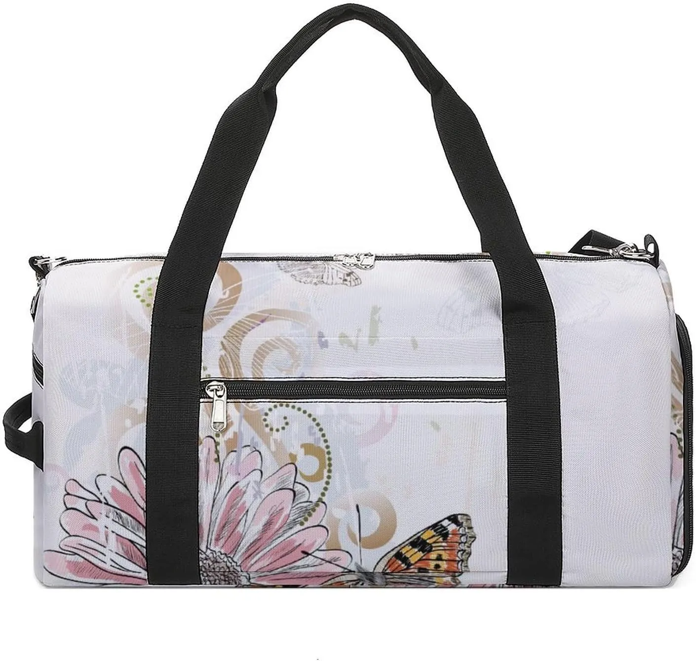 Sport Gym Duffel with Shoe Compartment Wet Pocket, Beautiful-butterflies-flower Shoulder Travel Bag for Women Men, style-3