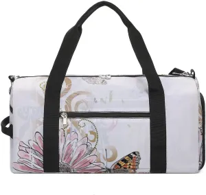 Sport Gym Duffel with Shoe Compartment Wet Pocket, Beautiful-butterflies-flower Shoulder Travel Bag for Women Men, style-3