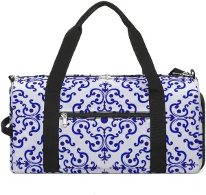 Sport Gym Duffel with Shoe Compartment Wet Pocket, Ceramic-tile-pattern-chinese-style Shoulder Travel Bag for Women Men