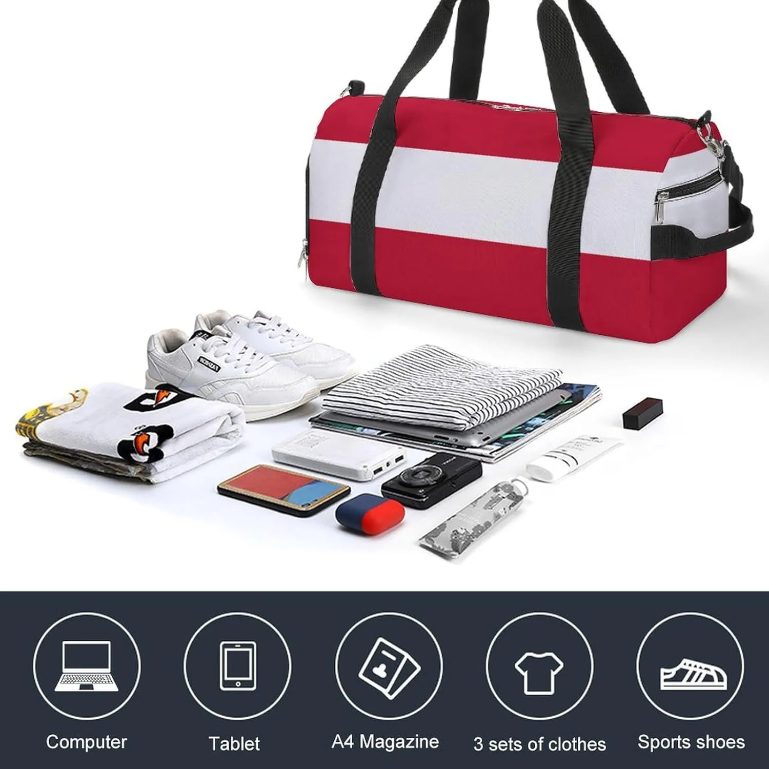 Sports Duffel Bag with Austria Flag for Men Women Shoe Compartment Weekender