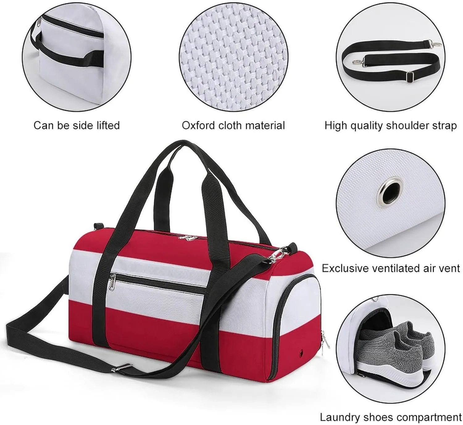 Sports Duffel Bag with Austria Flag for Men Women Shoe Compartment Weekender
