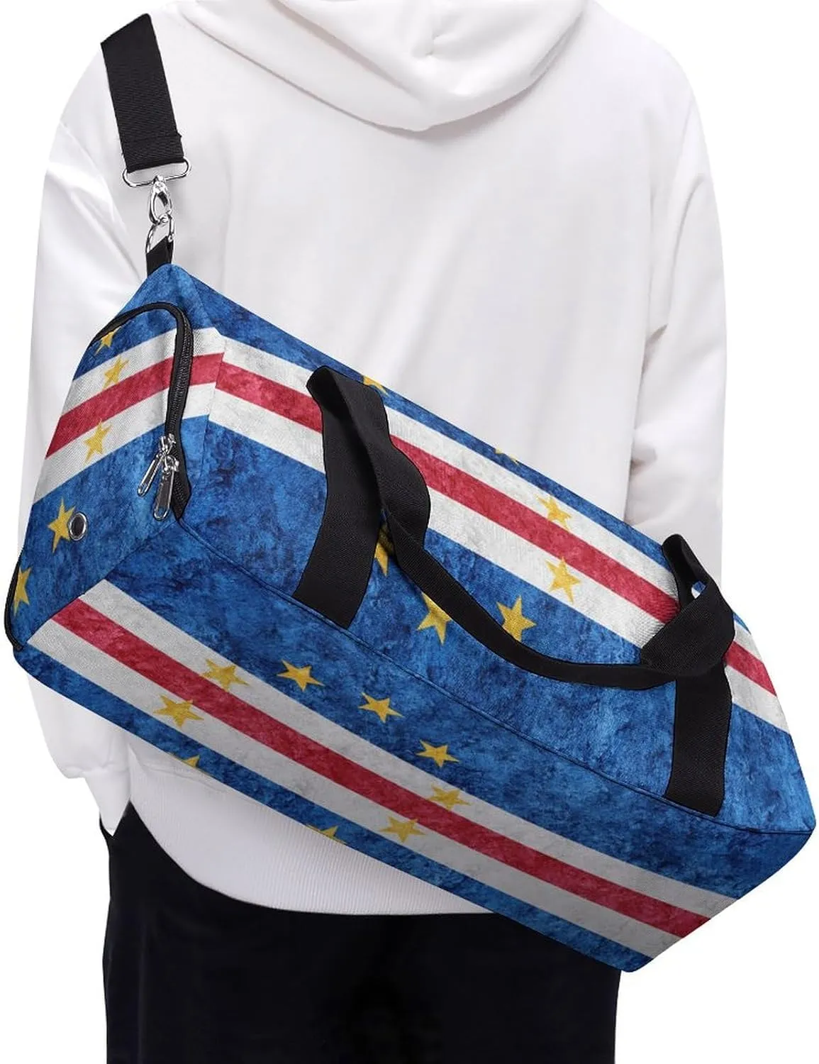 Sports Duffel Bag with Cape Verde Flag Textured Shoe Compartment Waterproof for Travel Gym