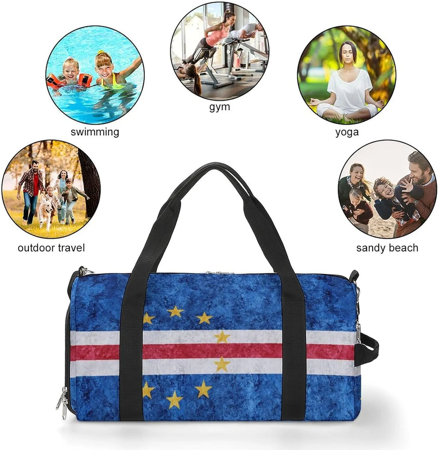 Sports Duffel Bag with Cape Verde Flag Textured Shoe Compartment Waterproof for Travel Gym