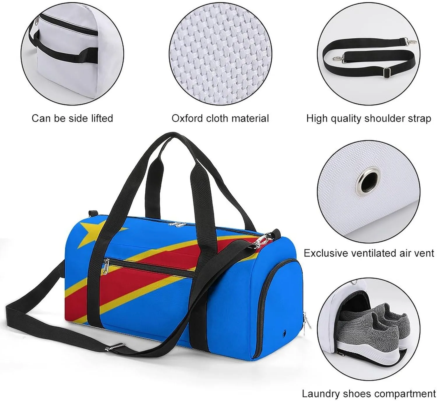 Sports Duffel Bag with Congo Flag for Men Women Shoe Compartment Travel