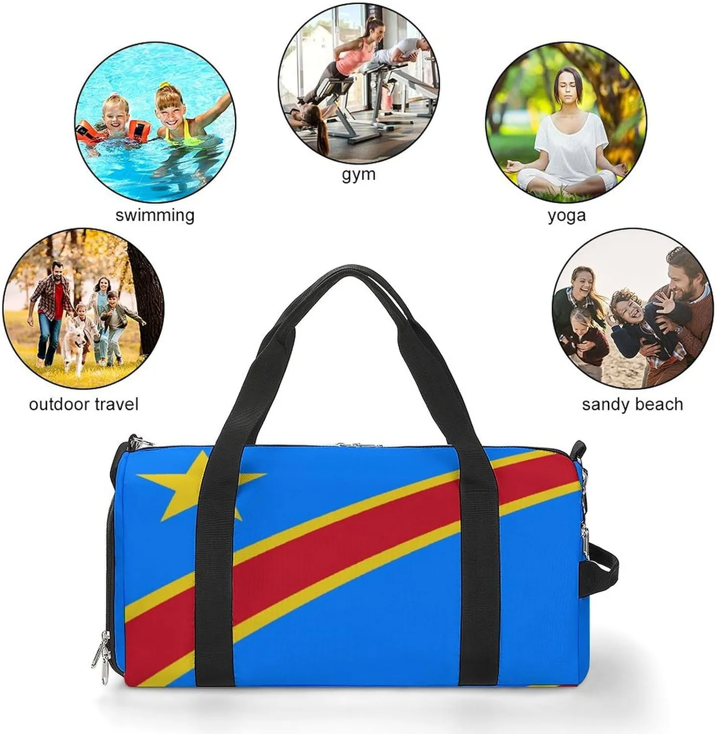 Sports Duffel Bag with Congo Flag for Men Women Shoe Compartment Travel