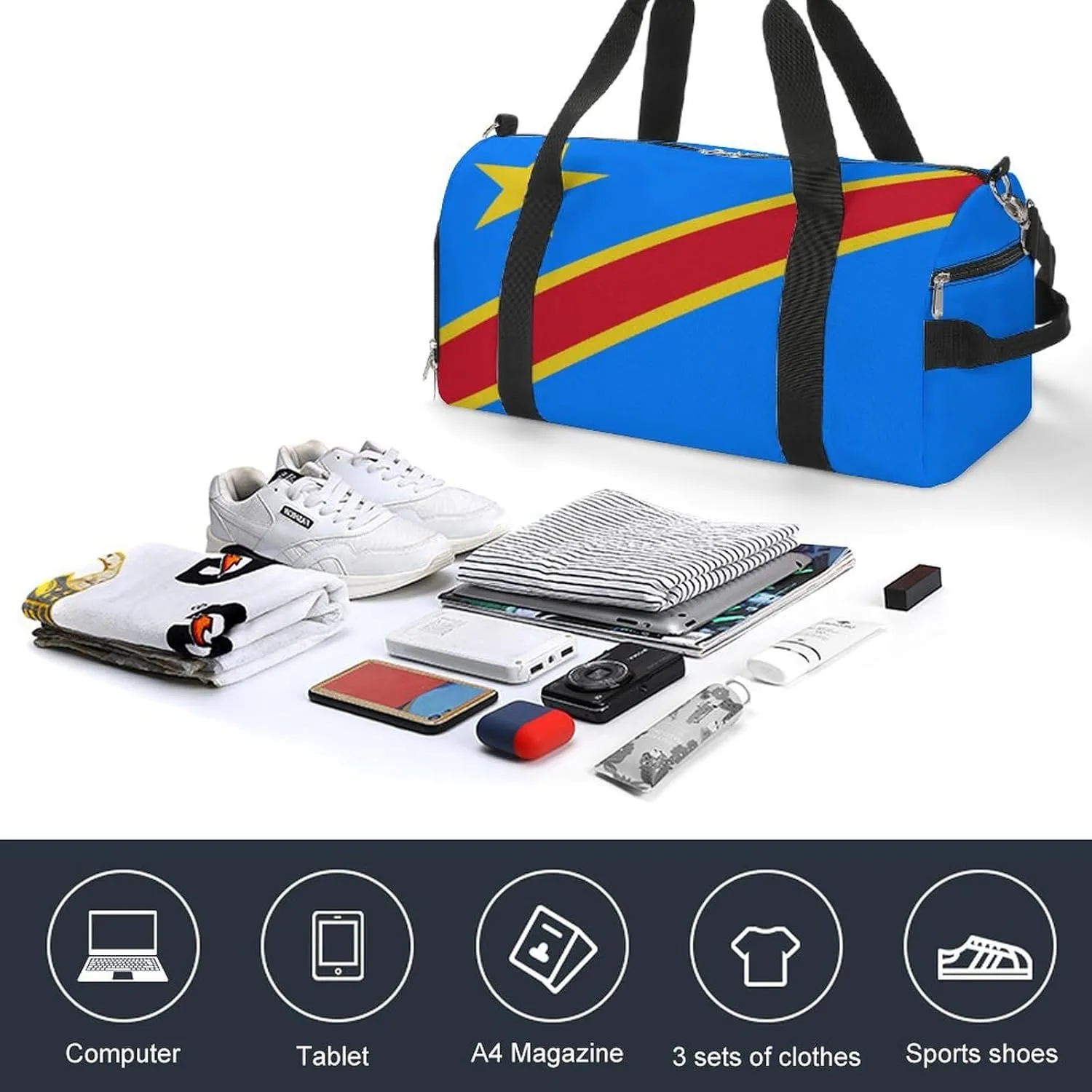 Sports Duffel Bag with Congo Flag for Men Women Shoe Compartment Travel