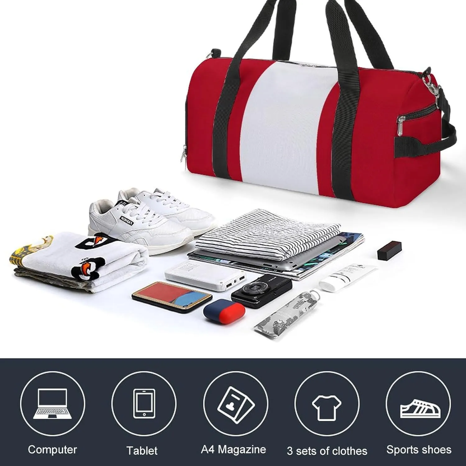 Sports Duffel Bag with Peru Flag for Men Women Shoe Compartment Weekender