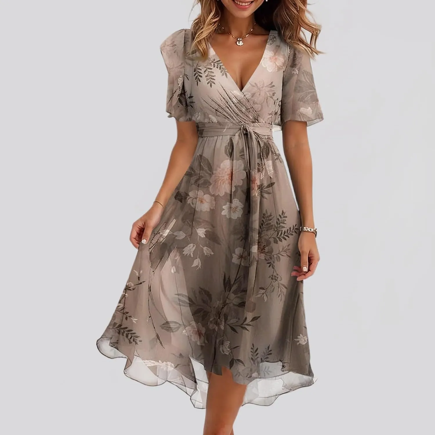 Spring Summer Chiffon Midi Dresses for Women 2025 Elegant Classy Wedding Guest Floral Formal Cocktail Prom Dress