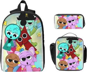 Sprunki Backpack Cartoon Print Fashion Lightweight Multi-Purpose Backpack, Unisex, 3set