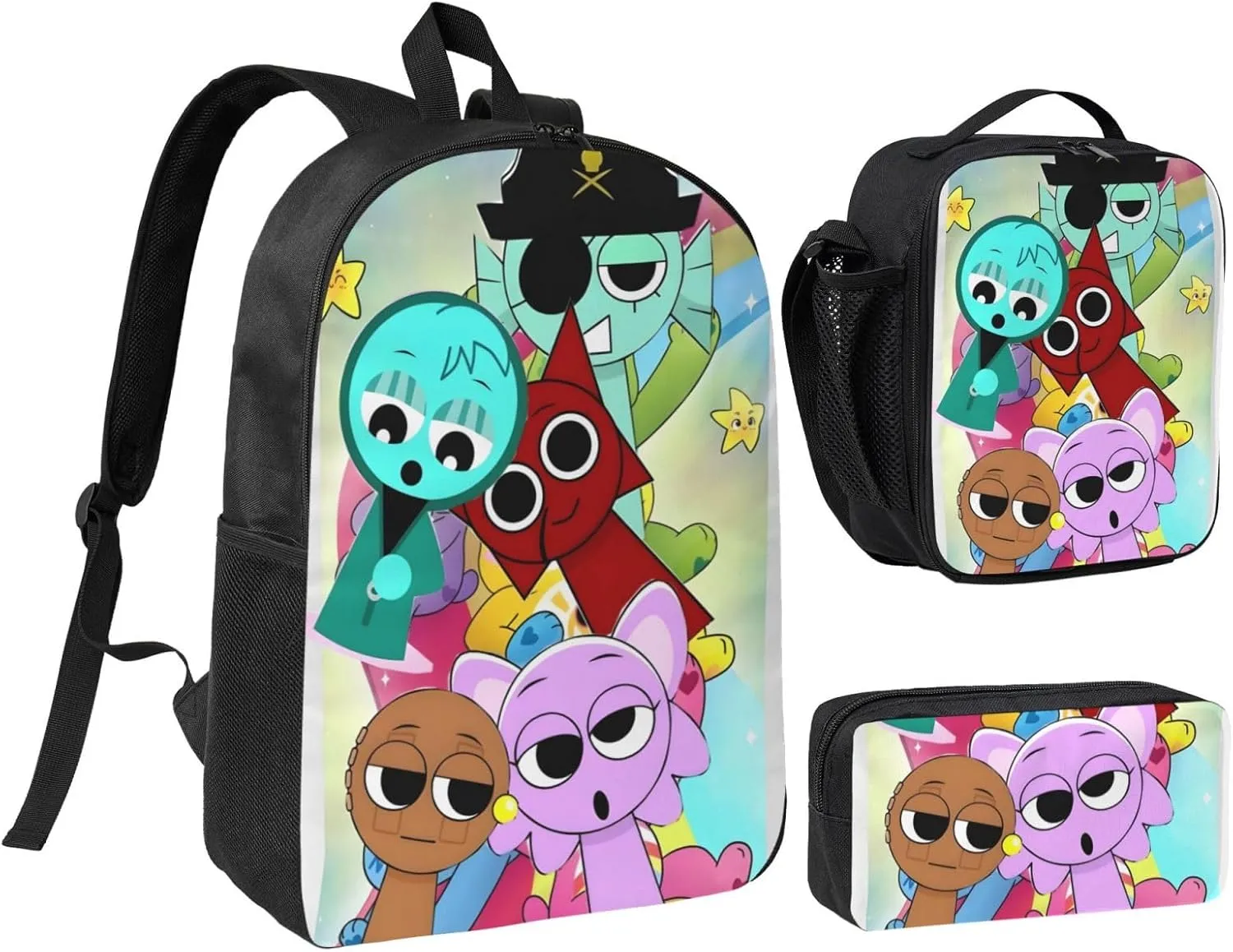 Sprunki Backpack Cartoon Print Fashion Lightweight Multi-Purpose Backpack, Unisex, 3set