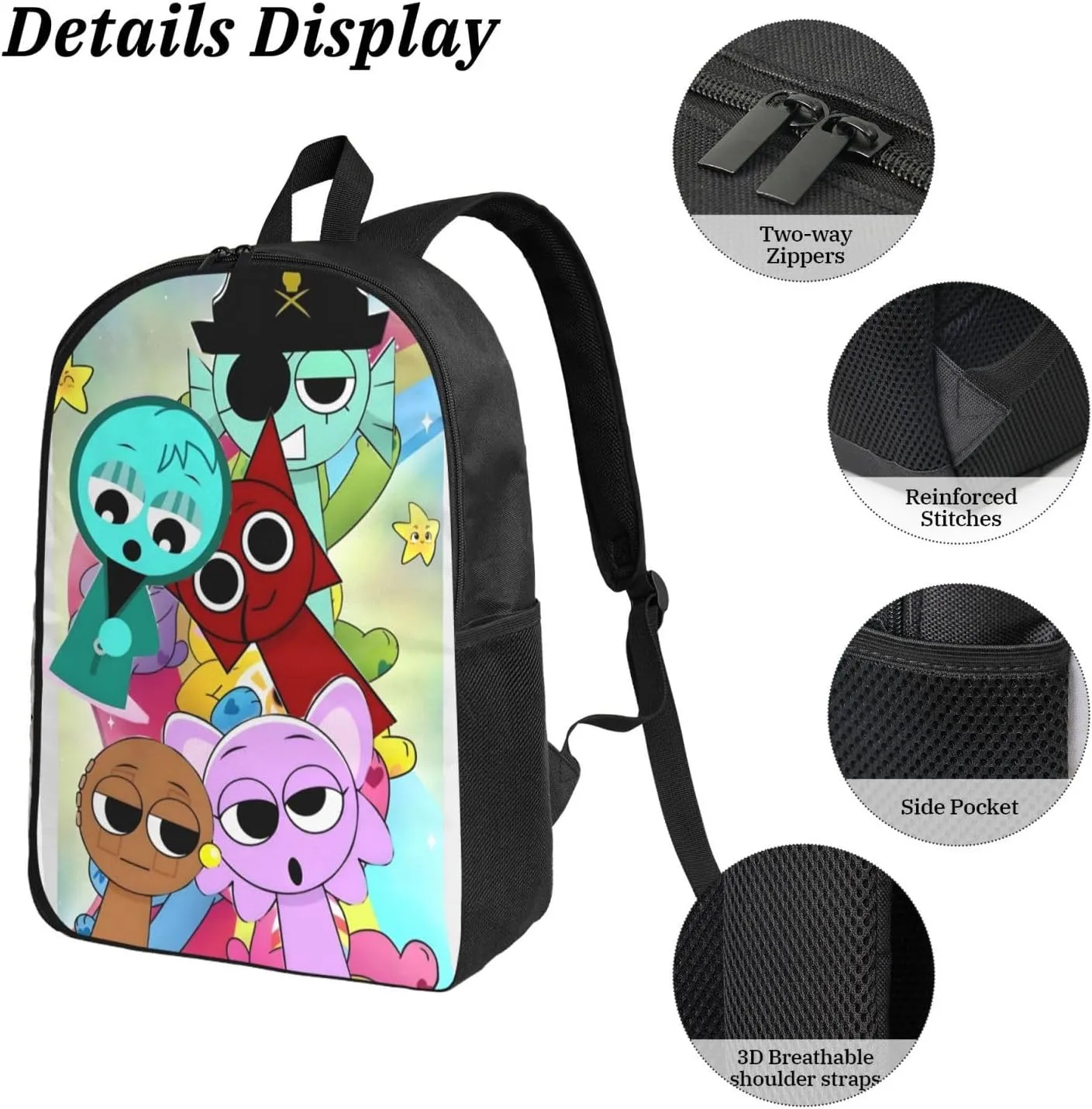 Sprunki Backpack Cartoon Print Fashion Lightweight Multi-Purpose Backpack, Unisex, 3set