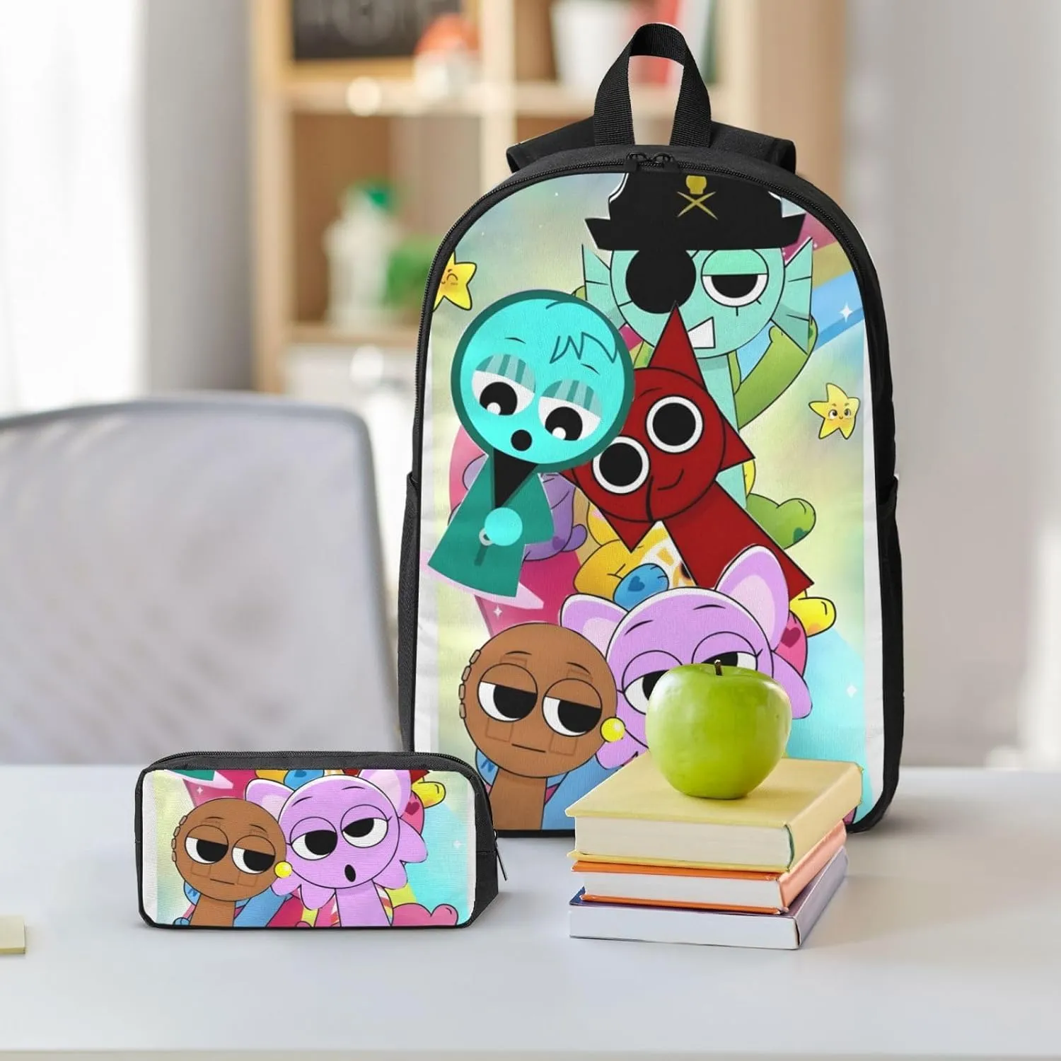 Sprunki Backpack Cartoon Print Fashion Lightweight Multi-Purpose Backpack, Unisex, 3set