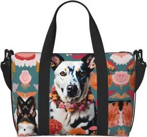 SSIMOO Cattle Dog Florals Print Versatile Travel Duffel Bag,The Companion For Business And Personal Trips, Black