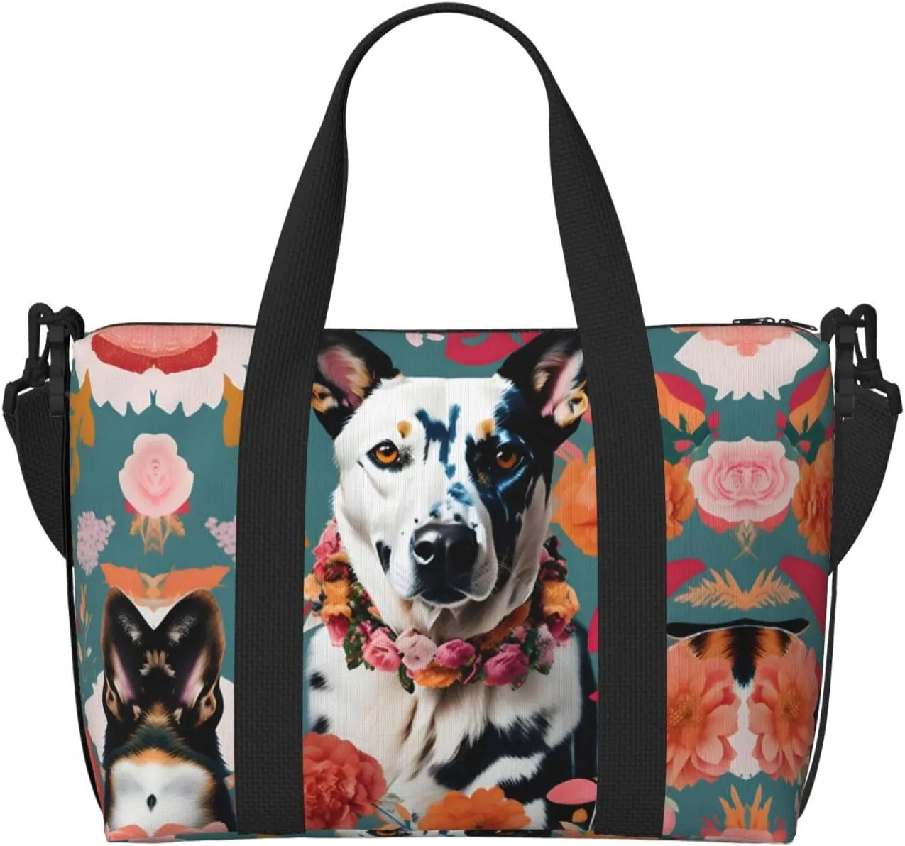 SSIMOO Cattle Dog Florals Print Versatile Travel Duffel Bag,The Companion For Business And Personal Trips, Black