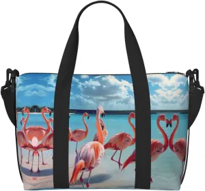 SSIMOO Flock Of Red Flamingos On The Beach Print Versatile Travel Duffel Bag,The Companion For Business And Personal Trips, Black