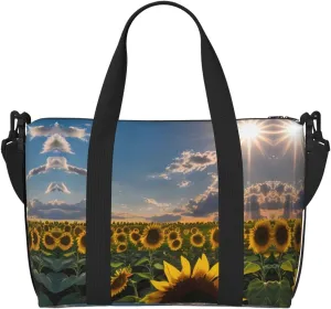 SSIMOO Sunflowers Sunlight Print Versatile Travel Duffel Bag,The Companion For Business And Personal Trips, Black