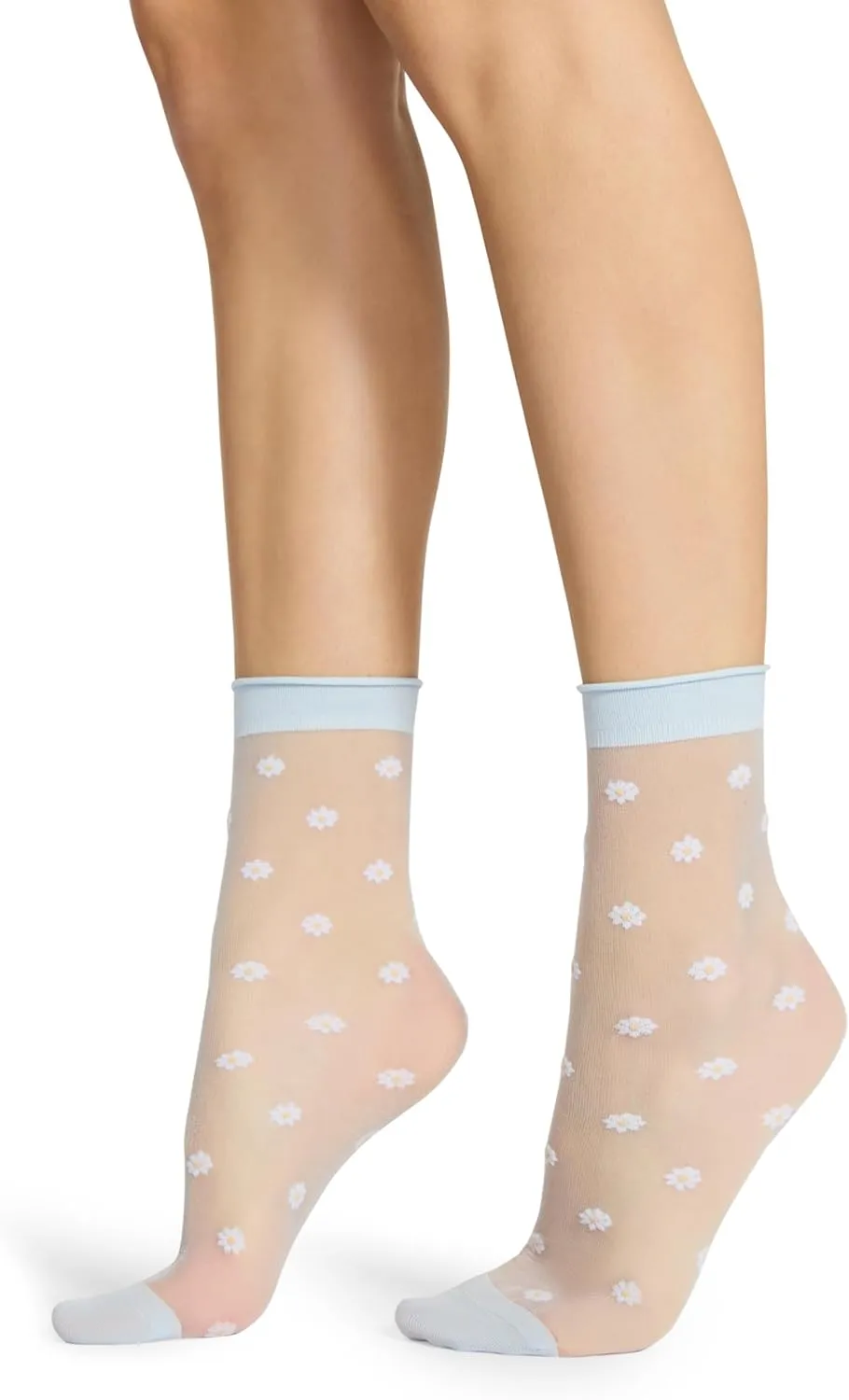 STEVE MADDEN Womens 2Pk Ditsy Floral Tulle Crew, Light Blue, 9-11