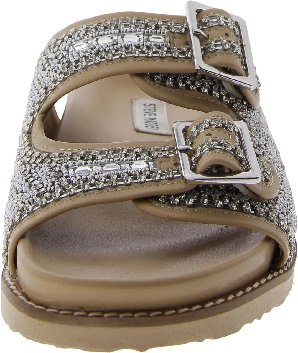 Steve Madden Womens Cabo Embellished Buckle Slide Sandals