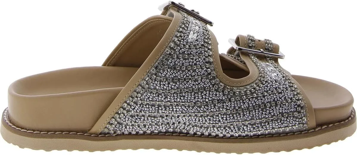 Steve Madden Womens Cabo Embellished Buckle Slide Sandals