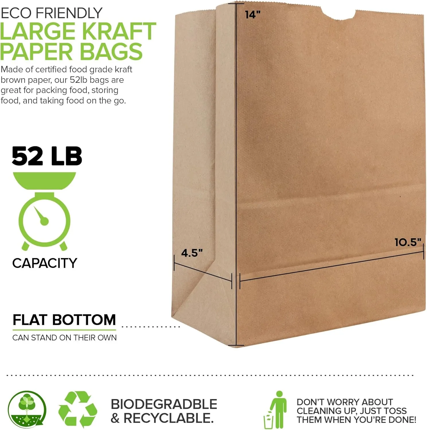 Stock Your Home 52 Lb Kraft Brown Paper Bags (50 Count) - Kraft Brown Paper Grocery Bags Bulk - Large Paper Bags for Grocery Shopping