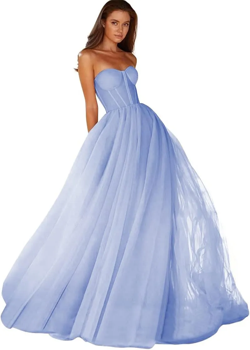 Strapless Tulle Prom Dress Sweetheart Ball Gowns for Women Formal Evening Party Dress