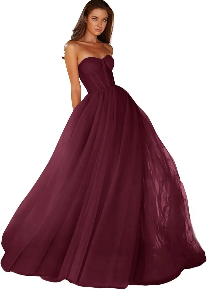 Strapless Tulle Prom Dress Sweetheart Ball Gowns for Women Formal Evening Party Dress