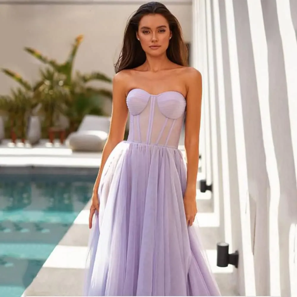 Strapless Tulle Prom Dress Sweetheart Ball Gowns for Women Formal Evening Party Dress