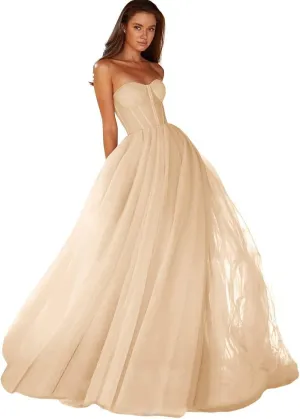 Strapless Tulle Prom Dress Sweetheart Ball Gowns for Women Formal Evening Party Dress