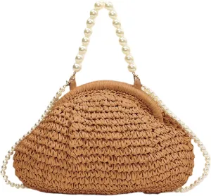 Straw Bag,Woven Purse,Straw Purse For Women Cloud Dumpling Pouch Straw Crossbody Shoulder Handbag
